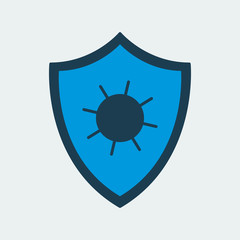 Vector icon of a shield and virus bacteria image on it. It represents a concept of medical protection, self isolation, health safety and virus quarantine