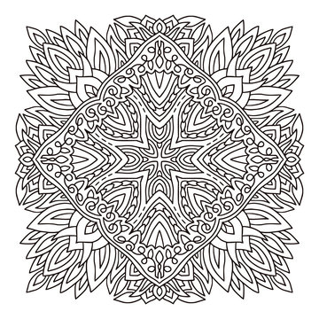 Mandala flourish design. Coloring book page.