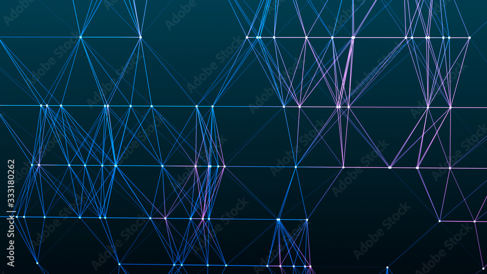 Poster network of bright connected dots and lines. digital plexus of glowing lines and dots. abstract backg