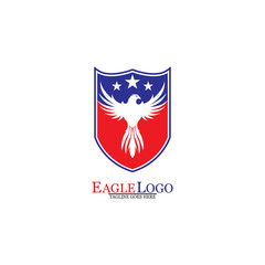 Eagle logo template design with a shield and stars. Vector illustration.