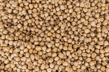 Closeup top view flatlay photography of many chickpeas isolated.