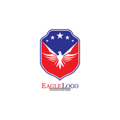 Eagle logo template design with a shield and stars. Vector illustration.
