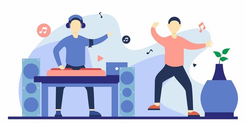 Party with DJ Music Flat Illustration