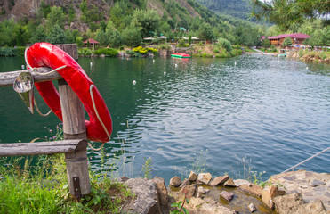 life buoy near a natural pool