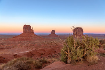 Beautiful sunset over famous Buttes of Monument Valley on the border between Arizona and Utah, USA