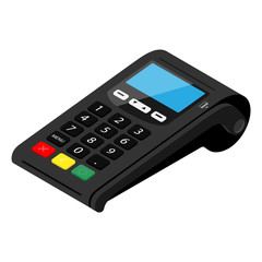 POS Terminal payment machine isolated on white background. Bank Payment Terminal. Processing NFC payments device. Isometric view