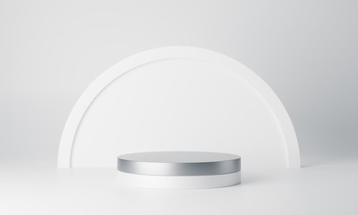 Clean white gold product pedestal, gold frame, memorial board, abstract minimal concept, blank space, clean design, luxury mockup. 3d render 