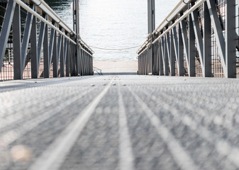 Looking down on a metal ramp to the Danube.