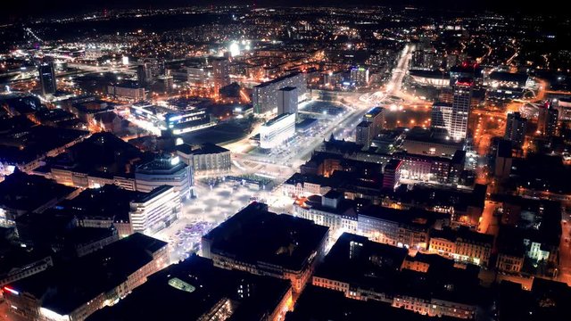 Night city with a drone