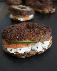 bagel with salmon and fresh cucumber