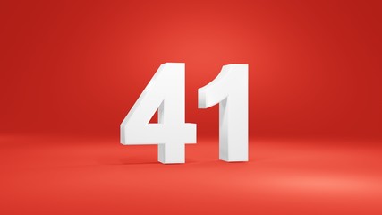 Number 41 in white on red background, isolated number 3d render - obrazy, fototapety, plakaty