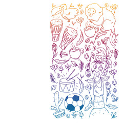 Brazil vector pattern with national symbols. Background for posters, coloring pages, books.