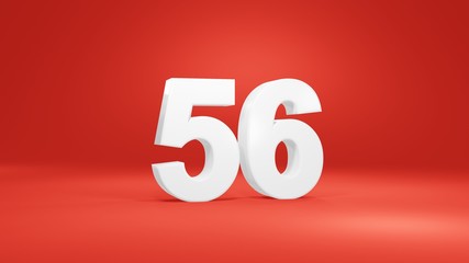 Number 56 in white on red background, isolated number 3d render