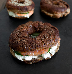 bagel with red fish and cucumber