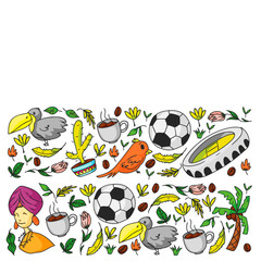 Fototapeta premium Brazil vector pattern with national symbols. Background for posters, coloring pages, books.
