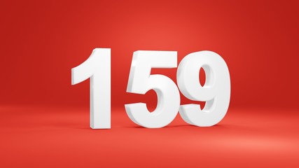 Number 159 in white on red background, isolated number 3d render