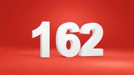 Number 162 in white on red background, isolated number 3d render