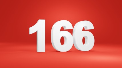 Number 166 in white on red background, isolated number 3d render