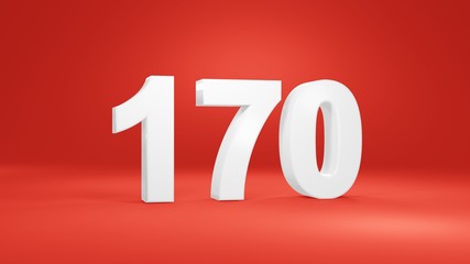 Number 170 in white on red background, isolated number 3d render