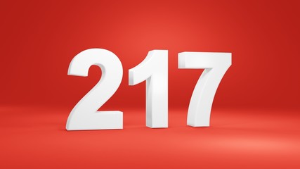 Number 217 in white on red background, isolated number 3d render
