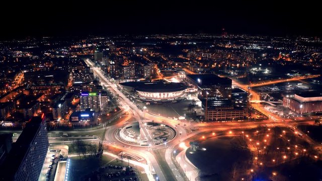 Night city with a drone