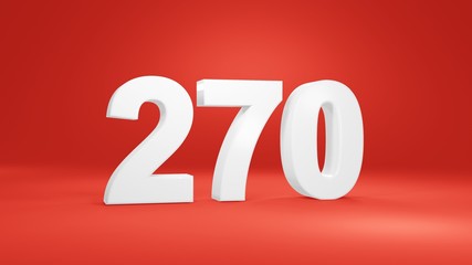 Number 270 in white on red background, isolated number 3d render