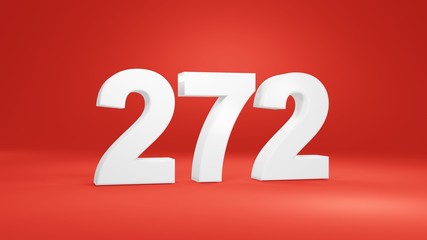 Number 272 in white on red background, isolated number 3d render