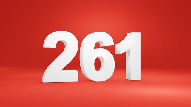 Number 261 in white on red background, isolated number 3d render