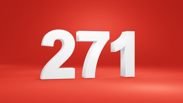 Number 271 in white on red background, isolated number 3d render