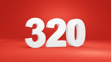 Number 320 in white on red background, isolated number 3d render