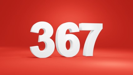 Number 367 in white on red background, isolated number 3d render