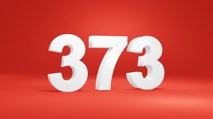 Number 373 in white on red background, isolated number 3d render