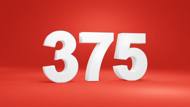 Number 375 in white on red background, isolated number 3d render