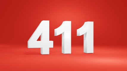 Number 411 in white on red background, isolated number 3d render