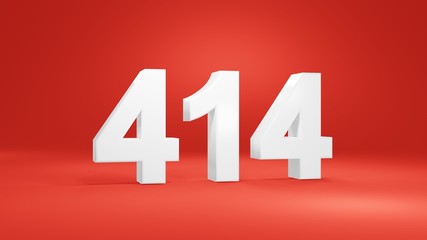 Number 414 in white on red background, isolated number 3d render