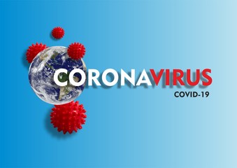 Coronavirus text and Planet Earth