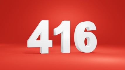 Number 416 in white on red background, isolated number 3d render