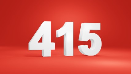 Number 415 in white on red background, isolated number 3d render