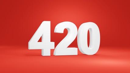 Number 420 in white on red background, isolated number 3d render