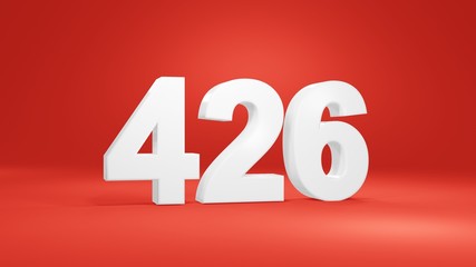 Number 426 in white on red background, isolated number 3d render