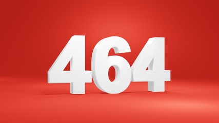 Number 464 in white on red background, isolated number 3d render