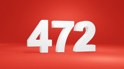 Number 472 in white on red background, isolated number 3d render