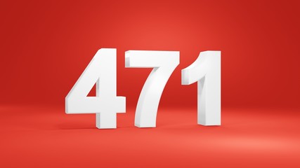 Number 471 in white on red background, isolated number 3d render