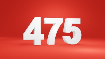 Number 475 in white on red background, isolated number 3d render