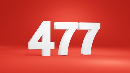 Number 477 in white on red background, isolated number 3d render