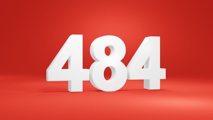 Number 484 in white on red background, isolated number 3d render