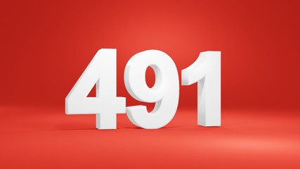 Number 491 in white on red background, isolated number 3d render