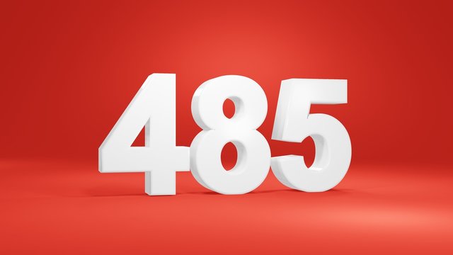 Number 485 in white on red background, isolated number 3d render