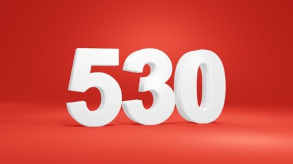 Number 530 in white on red background, isolated number 3d render