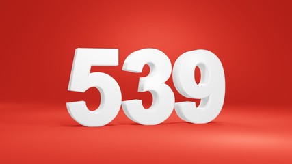 Number 539 in white on red background, isolated number 3d render